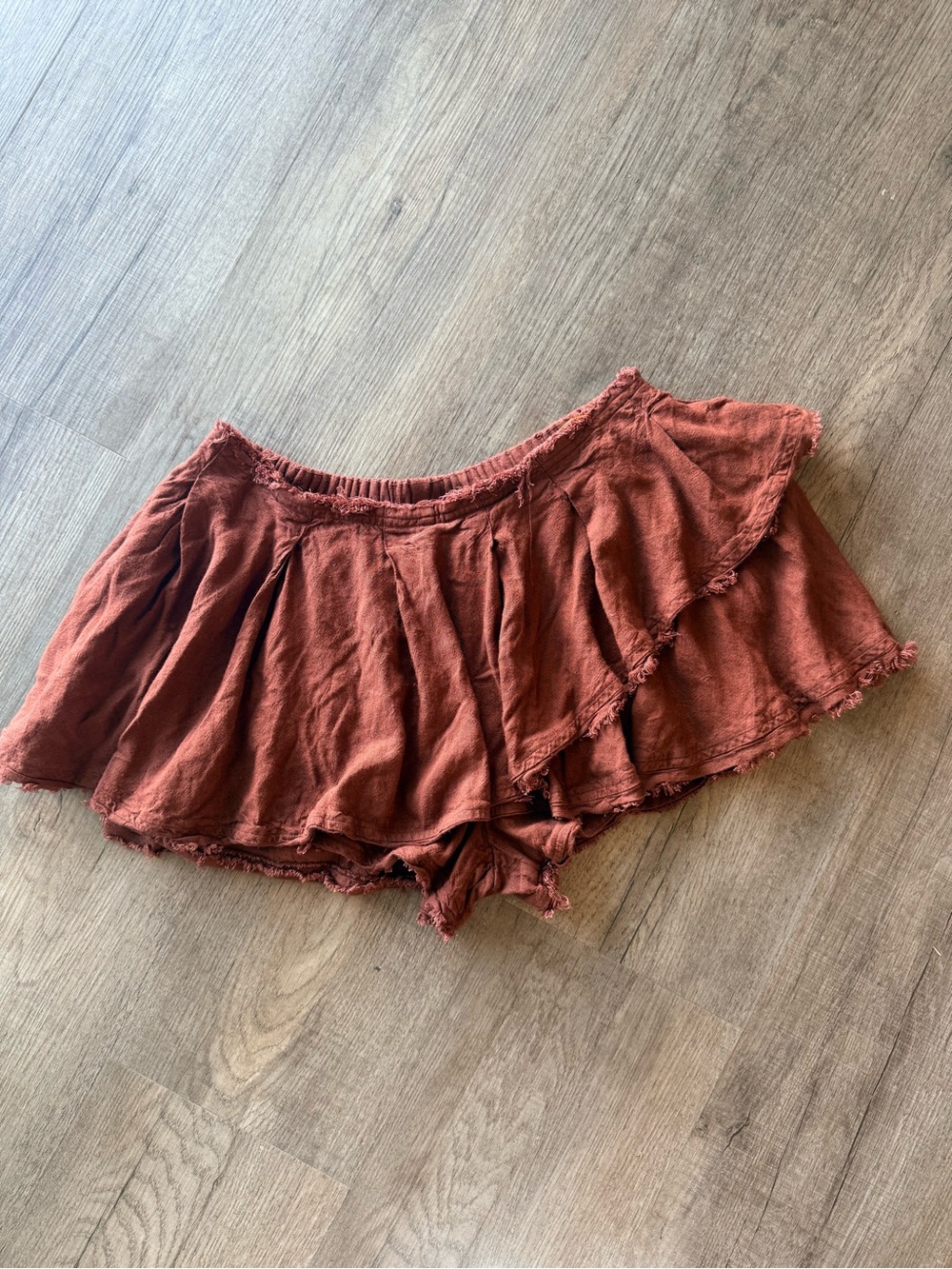 Free People Rust Ruffled Linen-Blend Shorts